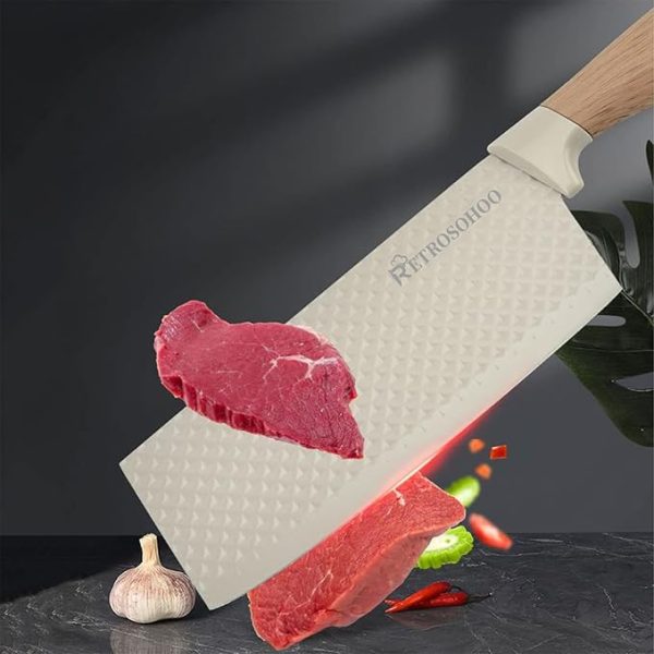 Kitchen Knife Set, Retrosohoo 6-Pieces Khaki Sharp Knife Set for Kitchen, Non-stick Non-slip Stainless Steel Chef Knife Set with Universal Knife Block Suitable for Home Restaurant (Khaki) - Image 5