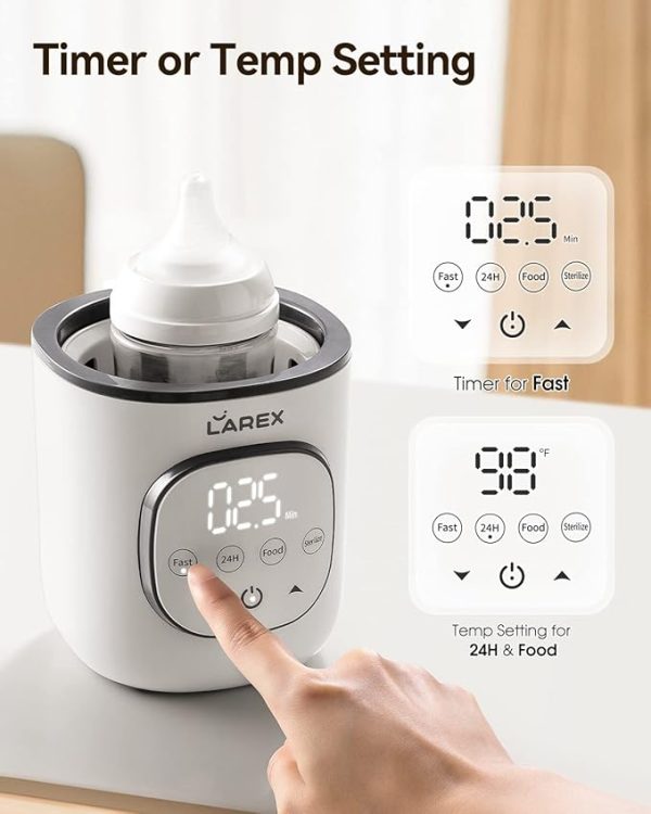 Larex Bottle Warmer, Fast Baby Bottle Warmer for Breastmilk and Formula, with Timer and Accurate Temp Control, 8-in-1 Baby Milk Warmer BPA Free with Digital Display, Bottle Warmers for All Bottles - Image 4