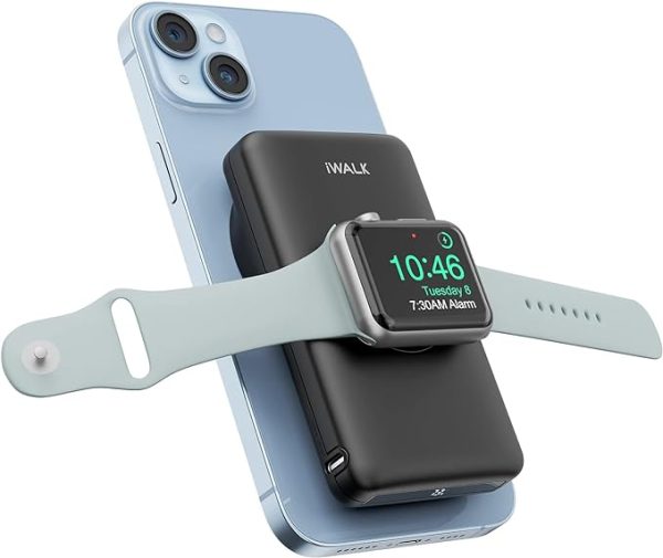 iWALK MAG-X Magnetic Wireless Power Bank with iWatch Charger,10000mAh PD Fast Charging Portable Charger Compact Battery Pack Compatible with iPhone16 /15/14/13/12 Series,Apple Watch Ultra/8/7/6/5/4
