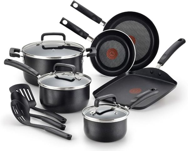 T-fal Signature Nonstick Cookware Set <br> 12 Piece, Oven Broiler Safe 350F, Pots and Pans, Kitchen Cooking Set w/ Fry Pans, Saucepans, Saute <br> Pan, Dutch Oven, Griddle, Kitchen, Home, Dishwasher Safe, Black