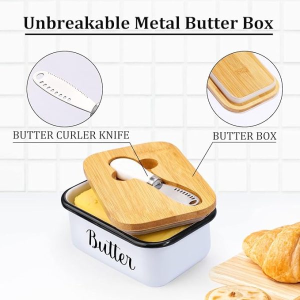 Butter Dish with Lid and Butter Curler Knife for Countertop - Unbreakable <br> Metal Keeper Container with High-quality <br> Double Silicone Sealing, for <br> Kitchen Farmhouse Decor - Image 4