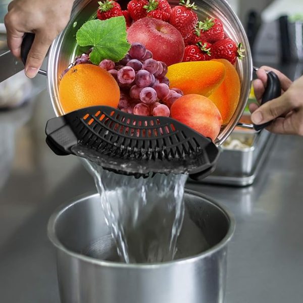 AUOON Clip On Strainer Silicone for All Pots and Pans, Pasta Strainer Clip on Food Strainer for Meat Vegetables Fruit Silicone Kitchen Colander - Image 5