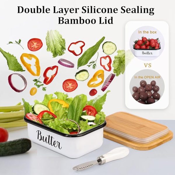 Butter Dish with Lid and Butter Curler Knife for Countertop - Unbreakable <br> Metal Keeper Container with High-quality <br> Double Silicone Sealing, for <br> Kitchen Farmhouse Decor - Image 3