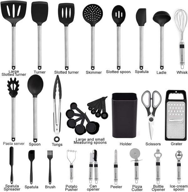 Kitchen Utensil Set-Silicone Cooking Utensils-33 Kitchen Gadgets & Spoons for Nonstick Cookware-Silicone and Stainless Steel Spatula Set-Best Kitchen Tools, Useful Pots and Pans Accessories - Image 6
