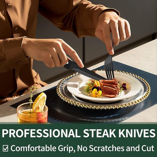 24-Piece Black Silverware Set with Steak Knives, Black Flatware Set for 4, Food-Grade Stainless Steel Tableware Cutlery Set, Mirror Finished Utensil Sets for Home Restaurant - Image 3