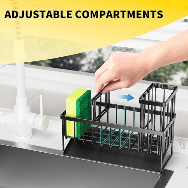 Cisily Kitchen Sink Caddy, Sponge Holder for Kitchen Sink, Kitchen Sink Organzier and Storage with High Brush Holder, Rustproof 304 Stainless Kitchen Gadgets Sink Accessories, Organizadores de Cocina - Image 3