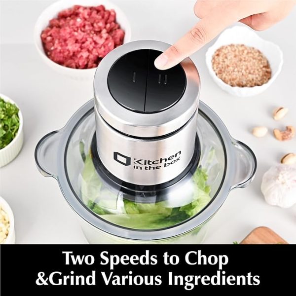 Kitchen in the box Food Processors,Small Meat Grinder & Food Chopper Electric Vegetable Chopper with 2 Bowls (8 Cup+8 Cup)& 2 Bi-Level Blades for Meat/fish/Vegetable/Baby Food (Black, 8cups+8cups) - Image 2