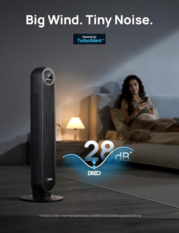 Dreo Tower Fan for Bedroom, 25ft/s Velocity Quiet Floor Fan, 90° Oscillating Fans for Indoors with 4 Speeds, 4 Modes, 8H Timer, Standing Fans, Bladeless Fan, Black, Nomad One (DR-HTF007) - Image 4