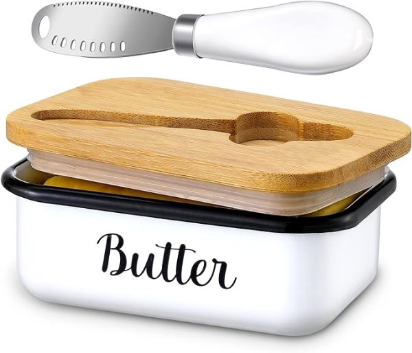 Butter Dish with Lid and Butter Curler Knife for Countertop - Unbreakable <br> Metal Keeper Container with High-quality <br> Double Silicone Sealing, for <br> Kitchen Farmhouse Decor