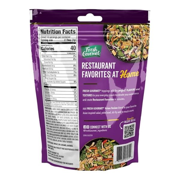 Fresh Gourmet Asian Fusion Crunch - 3.5oz Pouch, Single | Garlic Ginger Wontons, Crispy Onions, Sliced Almonds | Elevate Salads, Poke Bowls, Stir-frys - Image 5