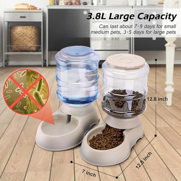 2 Pack Automatic Cat Feeder and Water Dispenser in Set Gravity Food Feeder and Waterer Pet Food Bowl for Small Medium Dog Pets Puppy Kitten Big Capacity 1 Gallon x 2 - Image 3