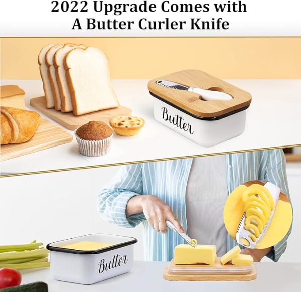 Butter Dish with Lid and Butter Curler Knife for Countertop - Unbreakable <br> Metal Keeper Container with High-quality <br> Double Silicone Sealing, for <br> Kitchen Farmhouse Decor - Image 6