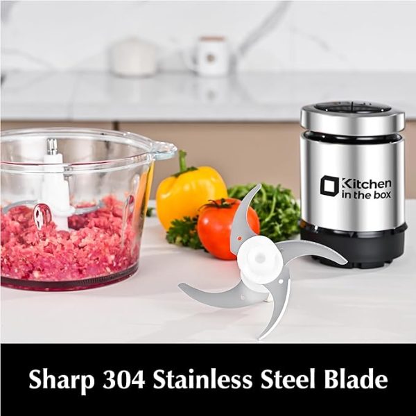 Kitchen in the box Food Processors,Small Meat Grinder & Food Chopper Electric Vegetable Chopper with 2 Bowls (8 Cup+8 Cup)& 2 Bi-Level Blades for Meat/fish/Vegetable/Baby Food (Black, 8cups+8cups) - Image 3
