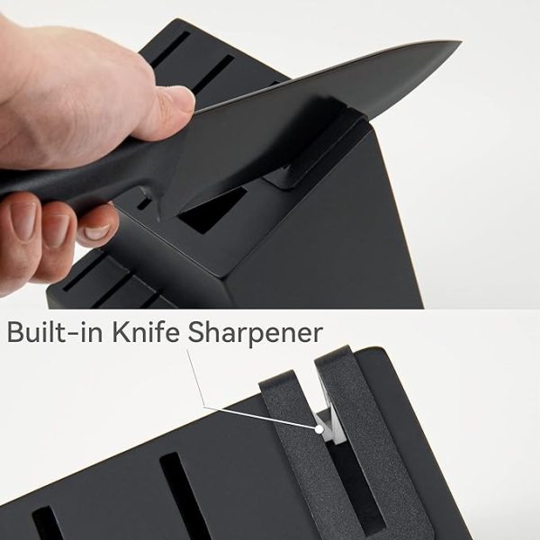 Knife Sets for Kitchen with Block, HUNTER.DUAL 15 Pcs Kitchen Knife Set with Block Self Sharpening, Dishwasher Safe, Anti-slip Handle, Black - Image 4