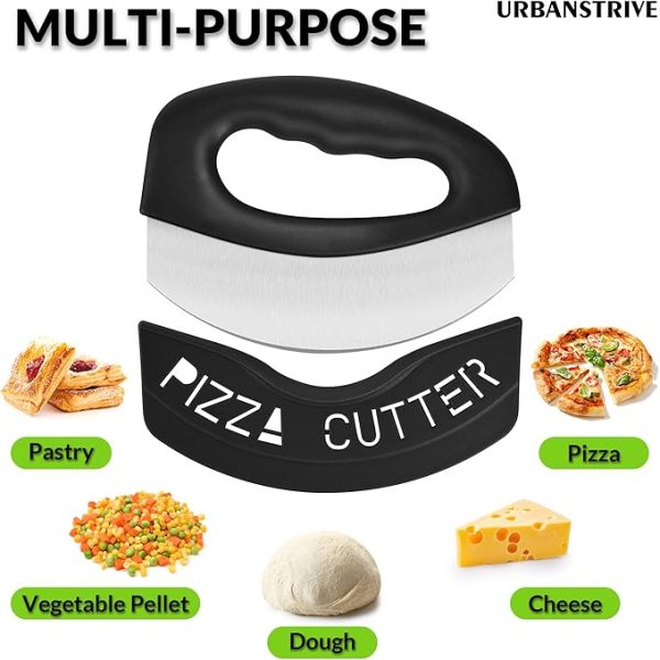 Urbanstrive Heavy Duty Stainless Steel Pizza Cutter with Cover, Super Sharp Blade Pizza Knife Pizza Cutter Rocker, Perfect Kitchen Gadgets for Pizza Cutting Home Essentials, Black - Image 4