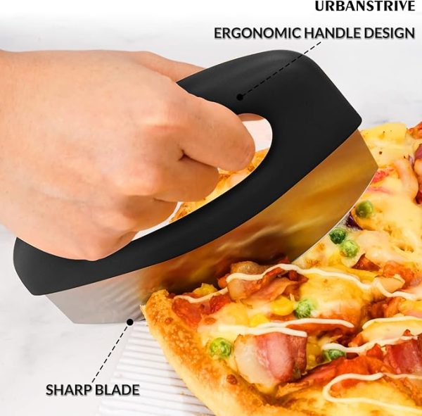 Urbanstrive Heavy Duty Stainless Steel Pizza Cutter with Cover, Super Sharp Blade Pizza Knife Pizza Cutter Rocker, Perfect Kitchen Gadgets for Pizza Cutting Home Essentials, Black - Image 3