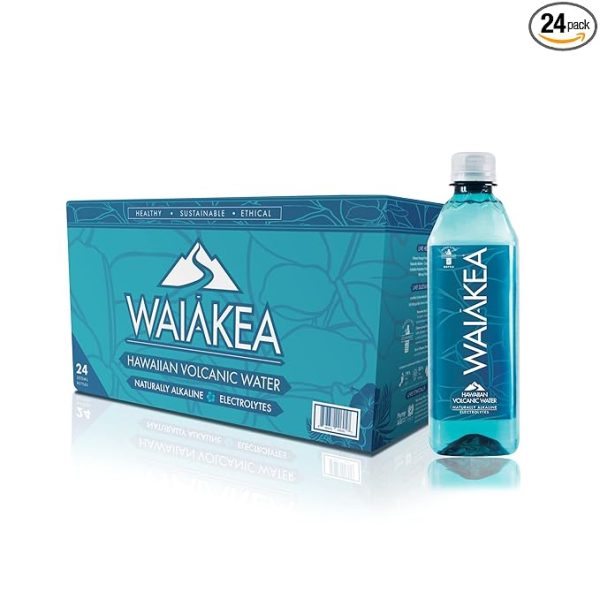 Waiākea - Hawaiian Volcanic Water - Naturally Alkaline Water - pH Range 7.6 to 8.2 - All Natural Minerals & Electrolytes - 100% Recycled Water Bottles - Bottled Water 24 Pack - 16.9 Fl Oz, 500 mL