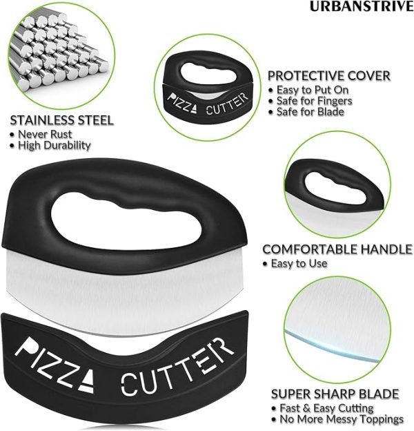 Urbanstrive Heavy Duty Stainless Steel Pizza Cutter with Cover, Super Sharp Blade Pizza Knife Pizza Cutter Rocker, Perfect Kitchen Gadgets for Pizza Cutting Home Essentials, Black - Image 5