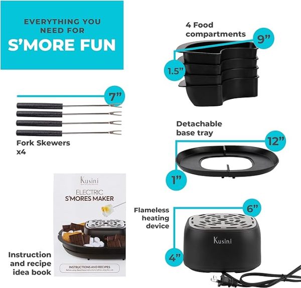 Kusini Smores Maker Tabletop Indoor - Flameless Electric Marshmallow Roaster – 4 Detachable Trays & 4 Roasting Forks – Gift Set & Date Night Idea. Movie Night Supplies & Housewarming Gift - Image 2
