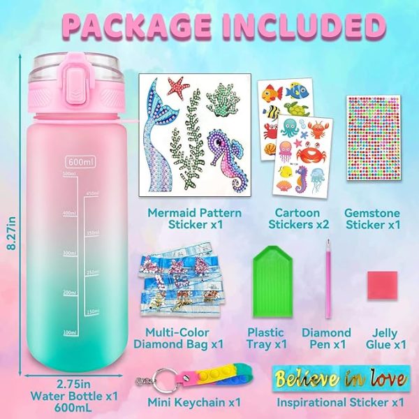 EDsportshouse Decorate Your Own Water Bottle Kits for Girls Age 4-6-8-10,Mermaid Painting Crafts,Fun Arts and Crafts Gifts Toys for Girls Birthday Christmas(Mermaid) - Image 2