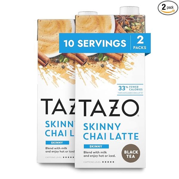 TAZO Skinny Chai Latte Concentrate, Black Tea Concentrate, Easy-to-Serve Chai Tea for Everyday Chai Lattes, Skinny Mocktails and Hot or Iced Tea, 32 oz Tea Mix Carton (Pack of 2)