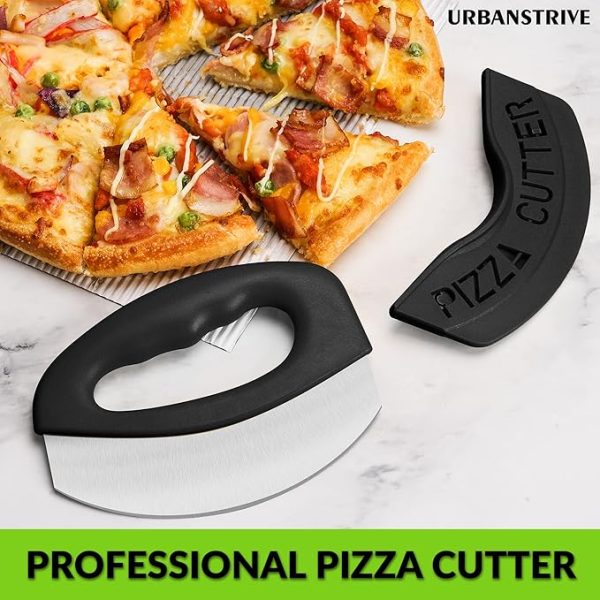 Urbanstrive Heavy Duty Stainless Steel Pizza Cutter with Cover, Super Sharp Blade Pizza Knife Pizza Cutter Rocker, Perfect Kitchen Gadgets for Pizza Cutting Home Essentials, Black - Image 2