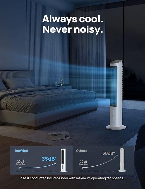Dreo Evaporative Air Cooler, 40” Cooling Fans that Blow Cold Air, 80° Oscillating, Removable Water Tank, Ice Packs, Remote Control, 4 Speeds, 7H Timer, Swamp Cooler for Bedroom, White - Image 4