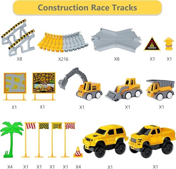 Kids Toys 253 PCS Construction Race Tracks Toy for 3 4 5 6 7 8 Year Old Boys Girls, 5 PCS Construction Truck Car and Flexible Track Play Set Create A Engineering Road Games Toddler Toys Birthday Gifts - Image 5