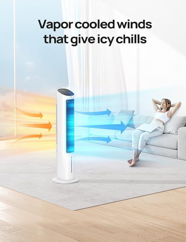 Dreo Evaporative Air Cooler, 40” Cooling Fans that Blow Cold Air, 80° Oscillating, Removable Water Tank, Ice Packs, Remote Control, 4 Speeds, 7H Timer, Swamp Cooler for Bedroom, White - Image 3