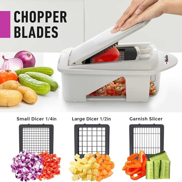 Mueller Pro-Series All-in-One, 12 Blade Mandoline Slicer for Kitchen, Food Chopper, Vegetable Slicer and Spiralizer, Cutter, Dicer, Grater, Kitchen Gadgets Sets with Container, White Sand/Dark Grey - Image 3