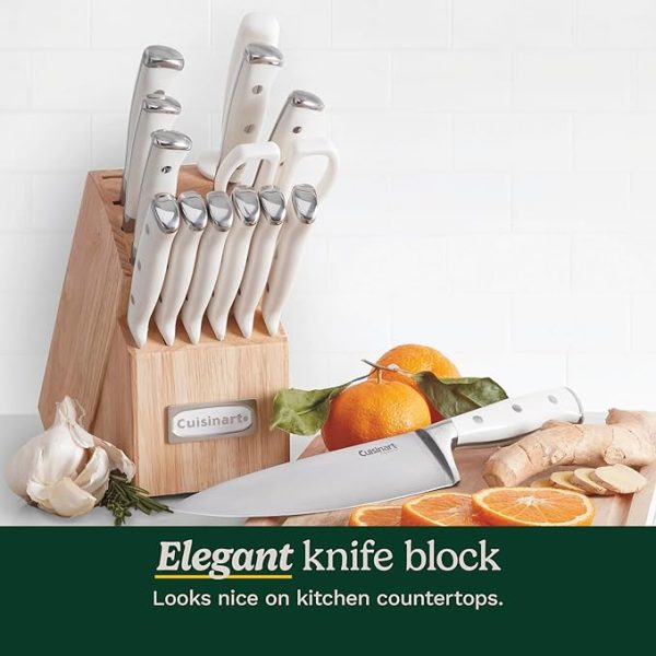 Cuisinart 15-Piece Knife Set with Block, High Carbon Stainless Steel, Forged Triple Rivet, White, C77WTR-15P - Image 5