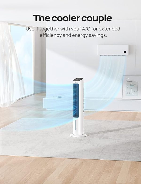 Dreo Evaporative Air Cooler, 40” Cooling Fans that Blow Cold Air, 80° Oscillating, Removable Water Tank, Ice Packs, Remote Control, 4 Speeds, 7H Timer, Swamp Cooler for Bedroom, White - Image 5