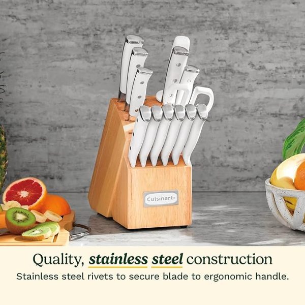 Cuisinart 15-Piece Knife Set with Block, High Carbon Stainless Steel, Forged Triple Rivet, White, C77WTR-15P - Image 6