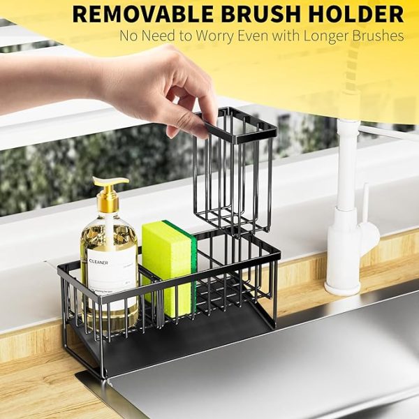 Cisily Kitchen Sink Caddy, Sponge Holder for Kitchen Sink, Kitchen Sink Organzier and Storage with High Brush Holder, Rustproof 304 Stainless Kitchen Gadgets Sink Accessories, Organizadores de Cocina - Image 4