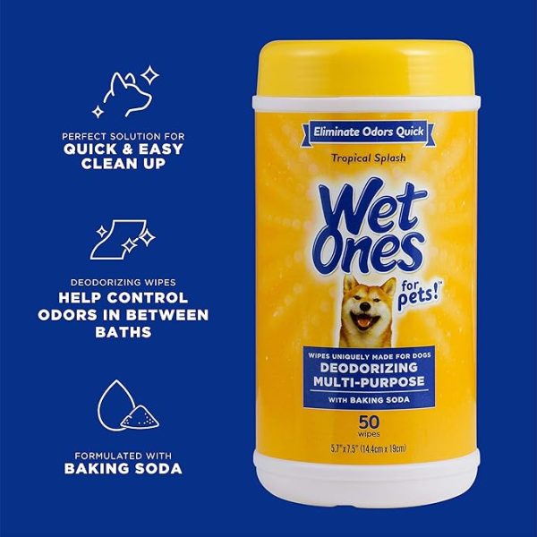 Wet Ones for Pets Deodorizing Multipurpose Pet Wipes, Tropical Splash Scent - Pet Grooming Wipes for In-Between Baths, Pet Cleaning Supplies, Puppy Wipes for Dogs, 50 Count - Image 4