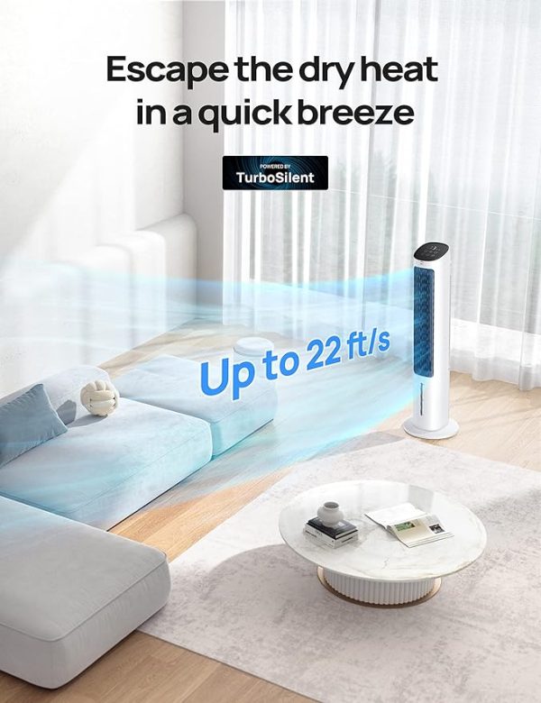 Dreo Evaporative Air Cooler, 40” Cooling Fans that Blow Cold Air, 80° Oscillating, Removable Water Tank, Ice Packs, Remote Control, 4 Speeds, 7H Timer, Swamp Cooler for Bedroom, White - Image 6