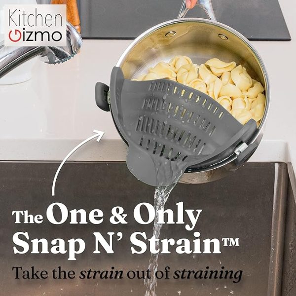 Kitchen Gizmo Snap N' Strain - Silicone Clip-On Colander, Heat Resistant Drainer for Vegetables and Pasta Noodles, Kitchen Gadgets for Bowl, Pots, and Pans - Essential Home Cooking Tools - Grey - Image 5