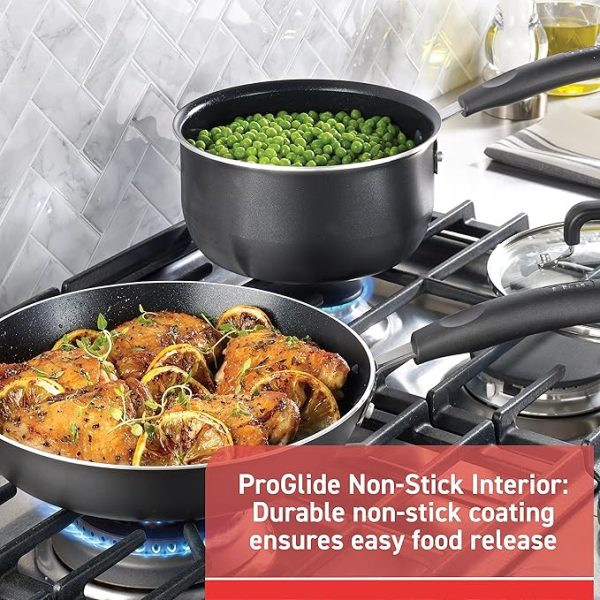 T-fal Signature Nonstick Cookware Set <br> 12 Piece, Oven Broiler Safe 350F, Pots and Pans, Kitchen Cooking Set w/ Fry Pans, Saucepans, Saute <br> Pan, Dutch Oven, Griddle, Kitchen, Home, Dishwasher Safe, Black - Image 3
