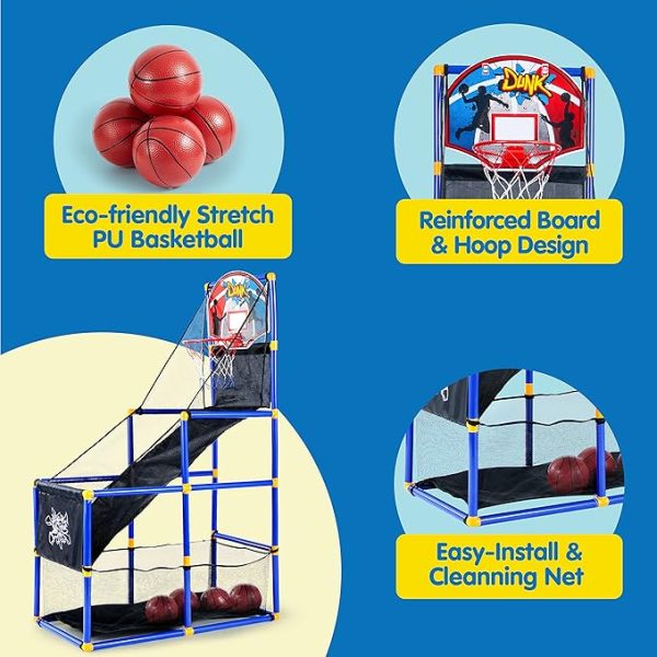 JOYIN Arcade Basketball Game Set with 4 Balls and Hoop for Kids 3 to 12 Years Old Indoor Outdoor Sport Play - Easy Set Up - Air Pump Included - Ideal for Competition - Image 2