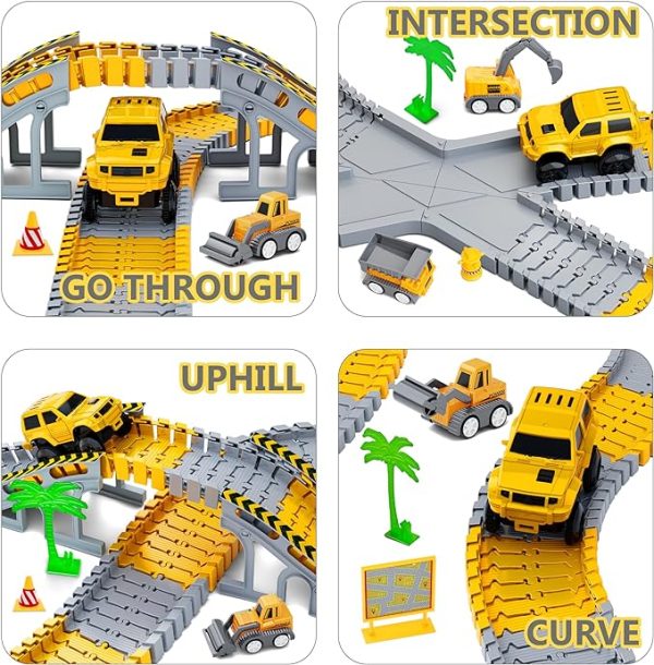 Kids Toys 253 PCS Construction Race Tracks Toy for 3 4 5 6 7 8 Year Old Boys Girls, 5 PCS Construction Truck Car and Flexible Track Play Set Create A Engineering Road Games Toddler Toys Birthday Gifts - Image 4